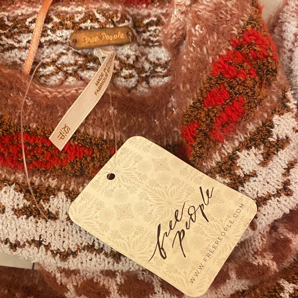 Free People Maroon and White Turtleneck Sweater